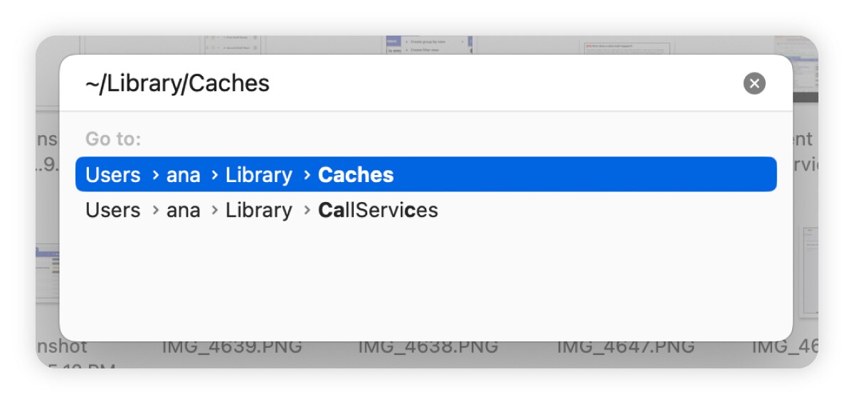 Capture d'écran montrant comment accéder aux fichiers temporaires sur un Mac.