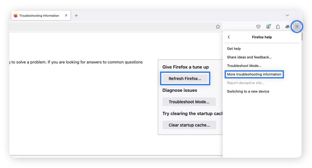 Réinitialisation des paramètres de Firefox pour supprimer un faux avertissement de sécurité de Windows Defender.